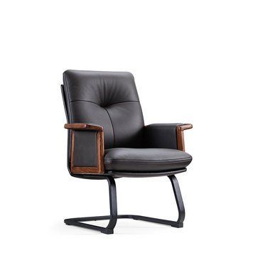 PULMANN С2262 - Кожаное кресло для посетителя, Черный, Компьютерное, Игровое, Геймерское, Полозы матовый алюминий, Натуральная кожа