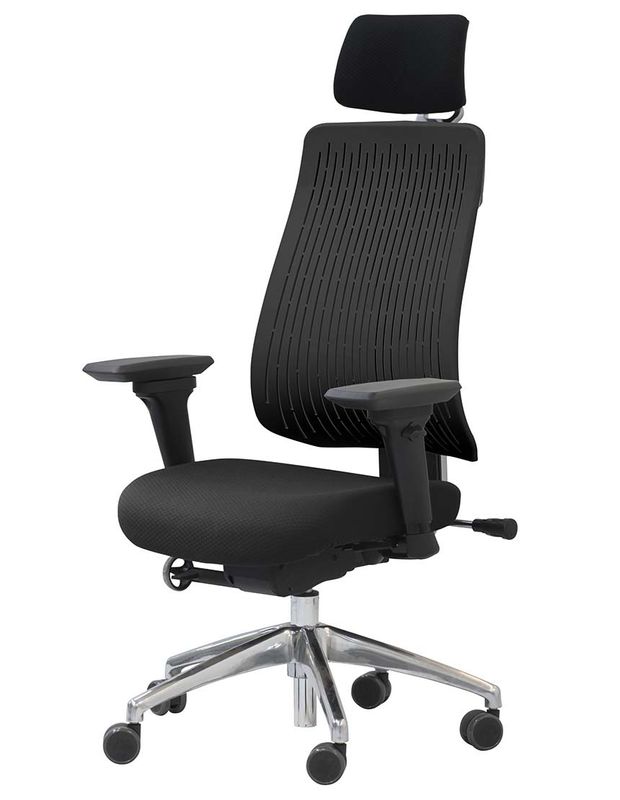 COMF-PRO TRULY BLACK - Ергономічне крісло для оператора, Комп'ютерне, Ігрове, Геймерське, Сидіння тканина, спинка пластик, Хрестовина алюміній, Регульована спинка по висоті, Підголівник регульований